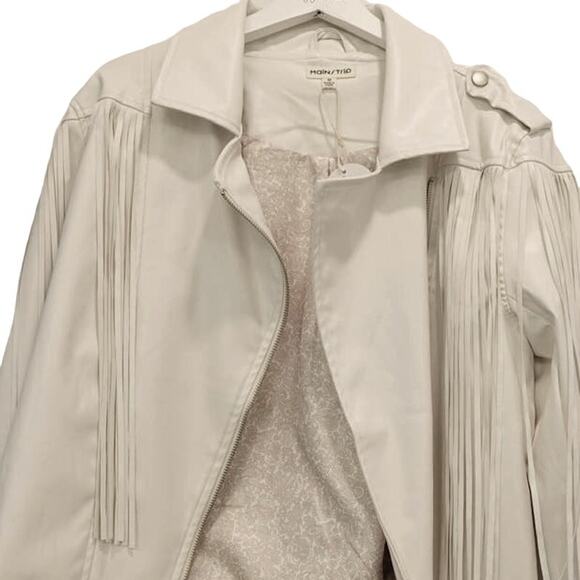 MAIN STRIP CREAM FRINGED SHORT CROP JACKET Boho WOMANS Large - Picture 6 of 11